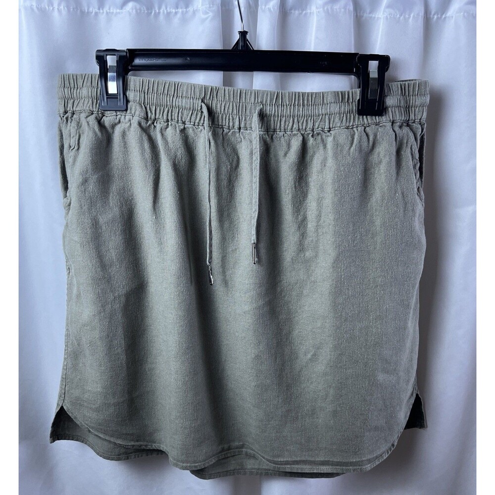 Just Living Women’s Linen Rayon Blended Drawstring Skirt Size L Sage Olive Green